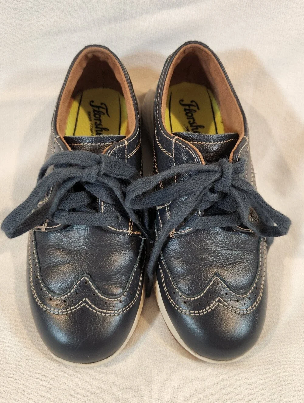Florsheim Great Lakes Jr Wing Tip Oxford Boys Navy Blue Leather Shoes Size 12